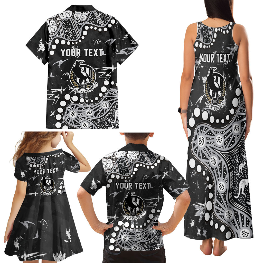 Personalized Collingwood Magpies Family Matching Tank Maxi Dress and Hawaiian Shirt Aboriginal Pattern with Graffiti Style