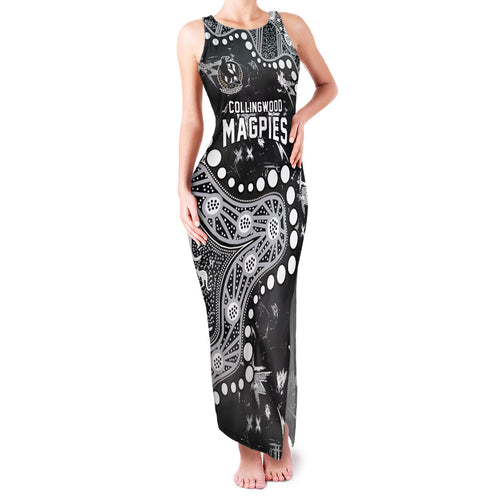 Personalized Collingwood Magpies Family Matching Tank Maxi Dress and Hawaiian Shirt Aboriginal Pattern with Graffiti Style