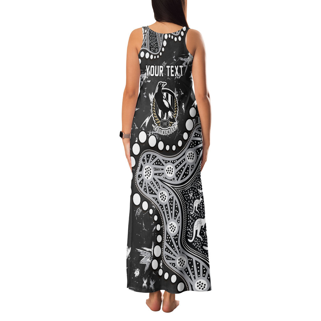 Personalized Collingwood Magpies Family Matching Tank Maxi Dress and Hawaiian Shirt Aboriginal Pattern with Graffiti Style