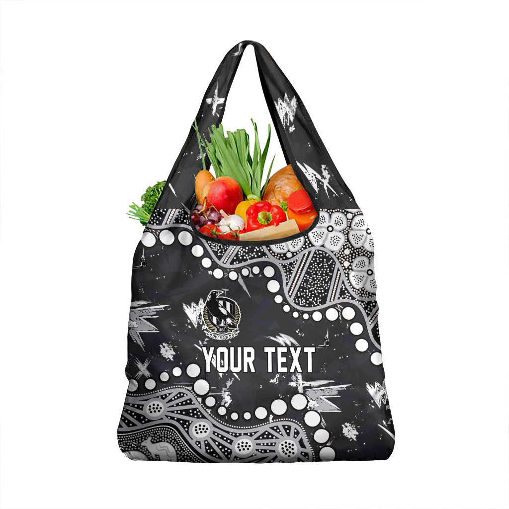 Personalized Collingwood Magpies Grocery Bag Aboriginal Pattern with Graffiti Style