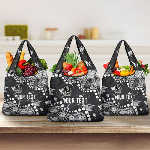 Personalized Collingwood Magpies Grocery Bag Aboriginal Pattern with Graffiti Style