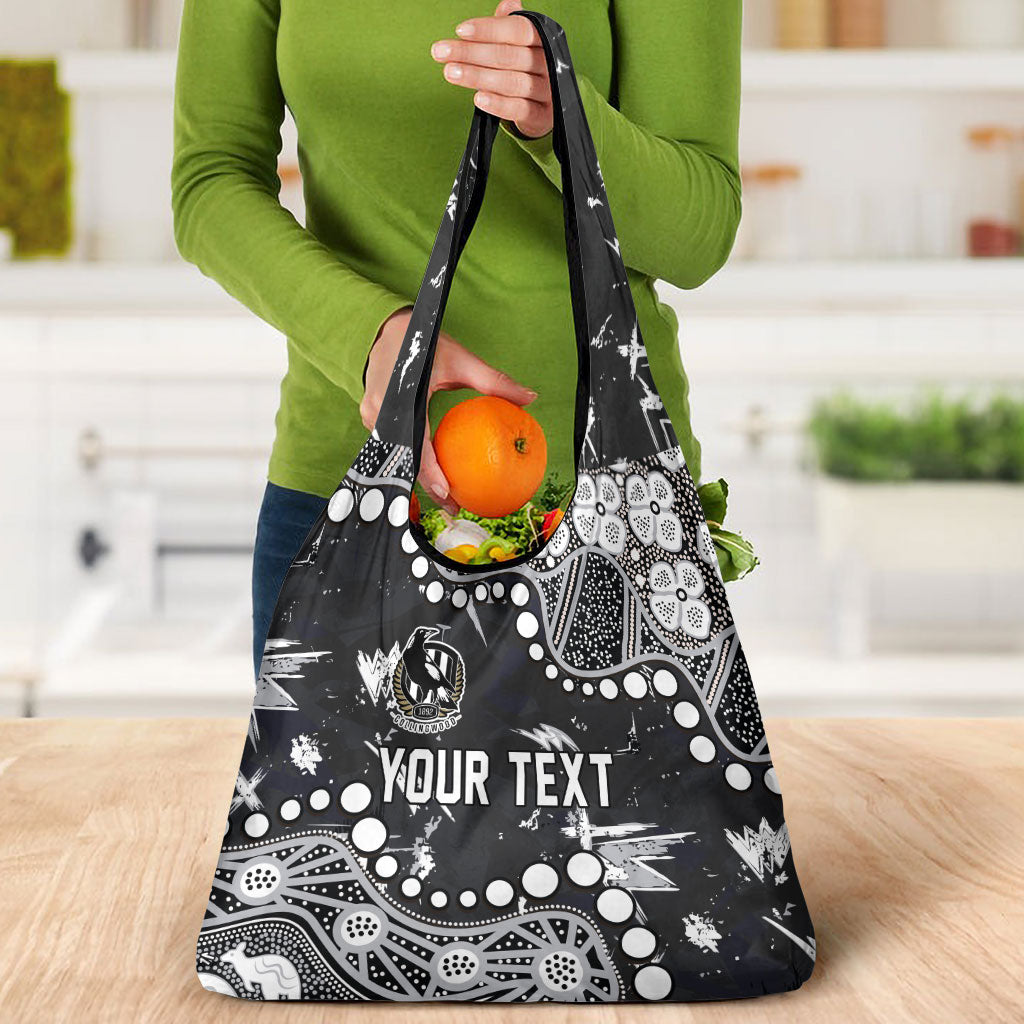 Personalized Collingwood Magpies Grocery Bag Aboriginal Pattern with Graffiti Style