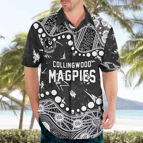 Personalized Collingwood Magpies Hawaiian Shirt Aboriginal Pattern with Graffiti Style