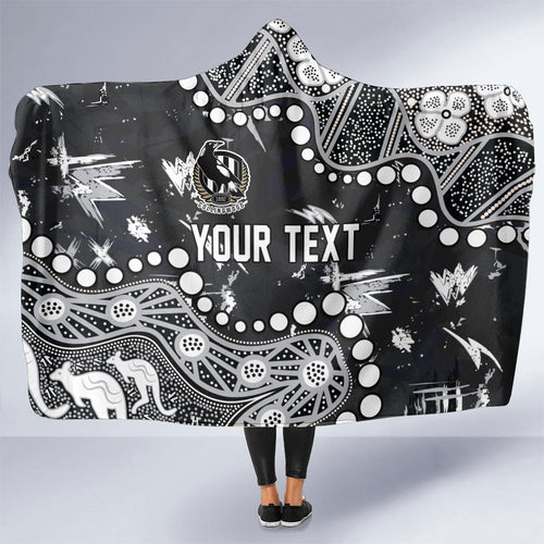 Personalized Collingwood Magpies Hooded Blanket Aboriginal Pattern with Graffiti Style