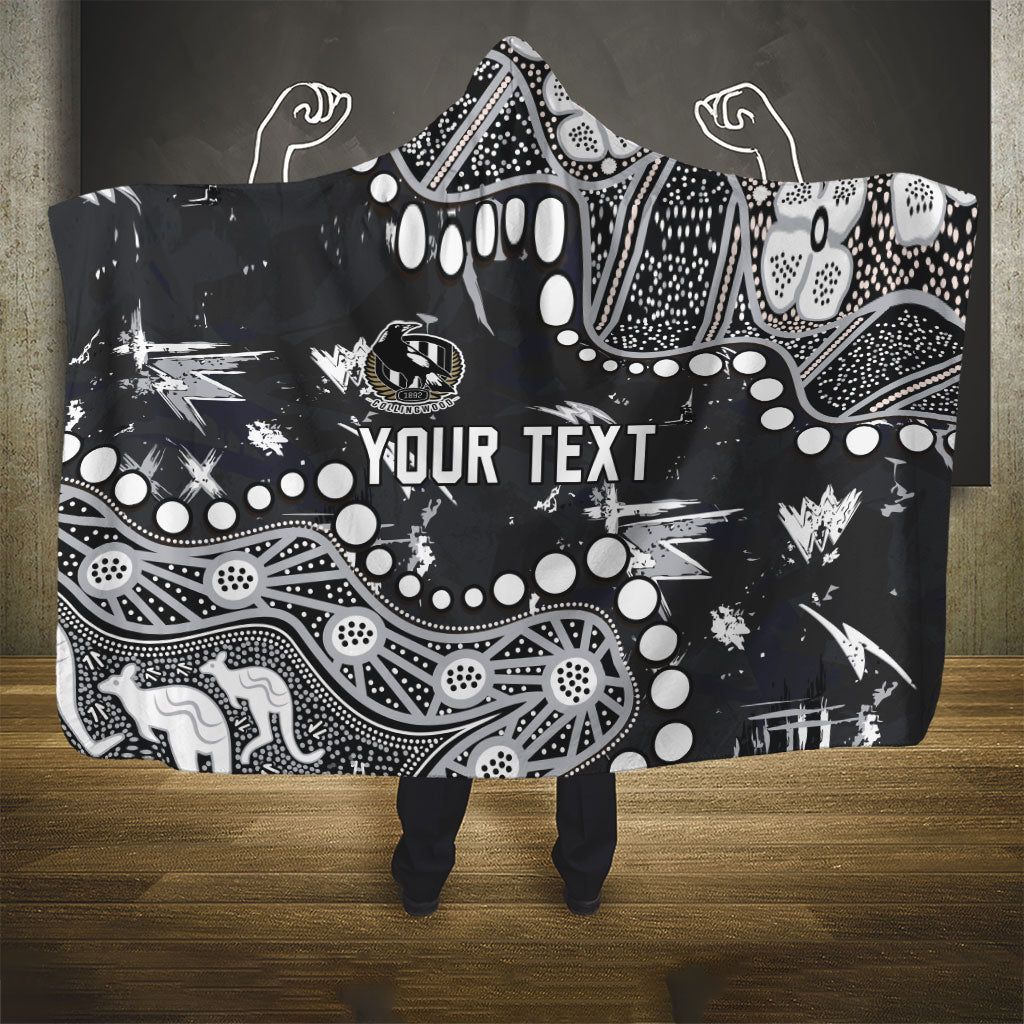 Personalized Collingwood Magpies Hooded Blanket Aboriginal Pattern with Graffiti Style
