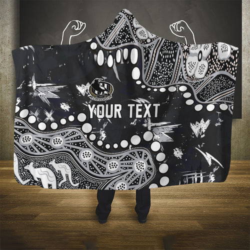 Personalized Collingwood Magpies Hooded Blanket Aboriginal Pattern with Graffiti Style