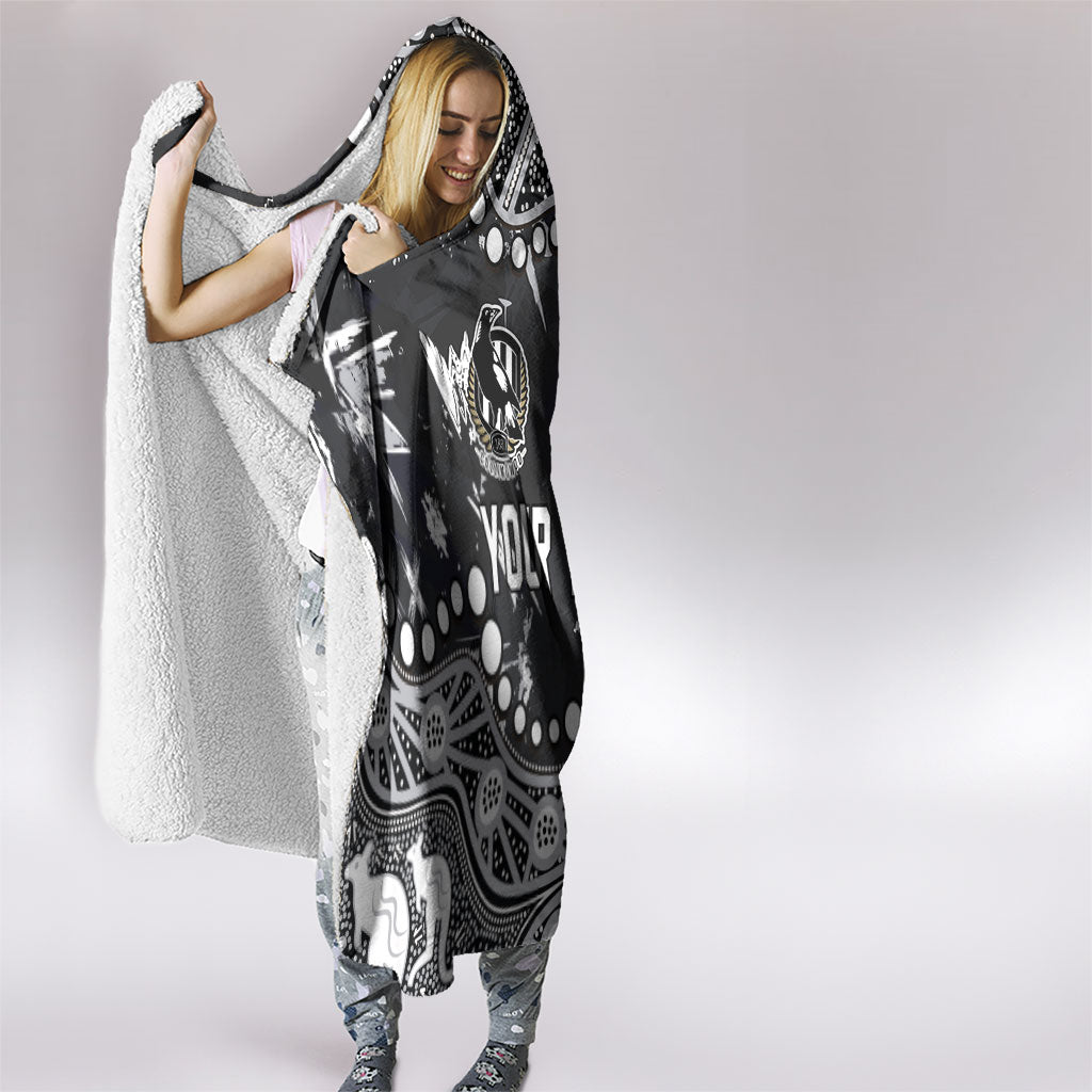 Personalized Collingwood Magpies Hooded Blanket Aboriginal Pattern with Graffiti Style