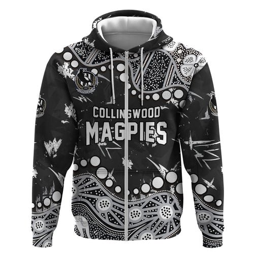 Personalized Collingwood Magpies Hoodie Aboriginal Pattern with Graffiti Style