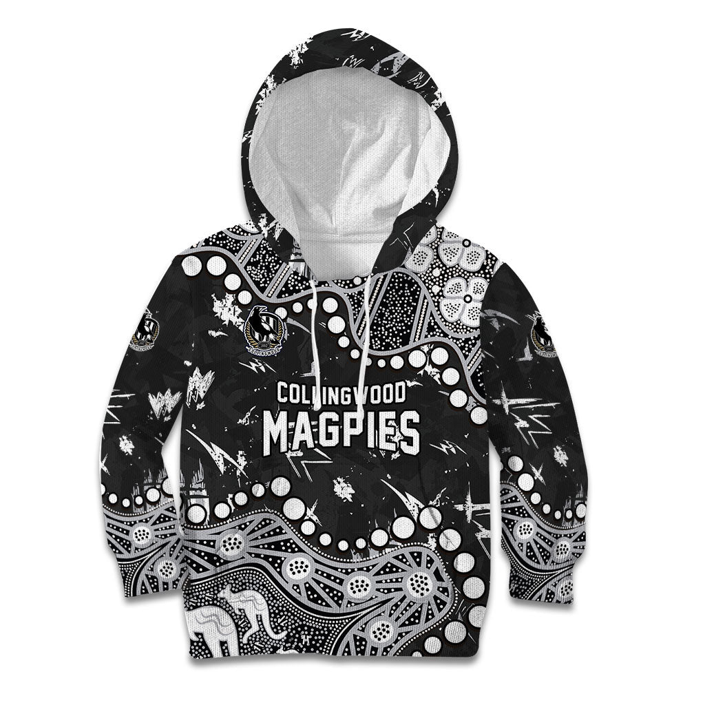 Personalized Collingwood Magpies Kid Hoodie Aboriginal Pattern with Graffiti Style
