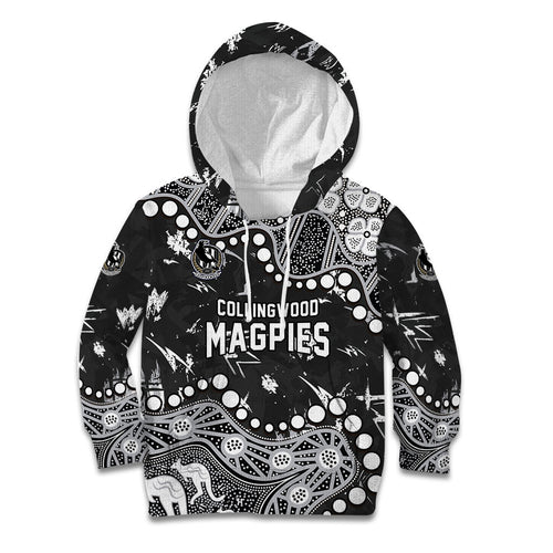 Personalized Collingwood Magpies Kid Hoodie Aboriginal Pattern with Graffiti Style