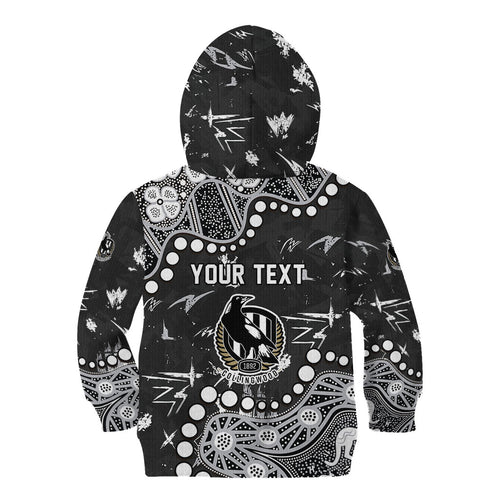 Personalized Collingwood Magpies Kid Hoodie Aboriginal Pattern with Graffiti Style
