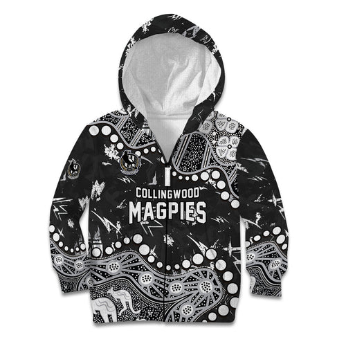 Personalized Collingwood Magpies Kid Hoodie Aboriginal Pattern with Graffiti Style