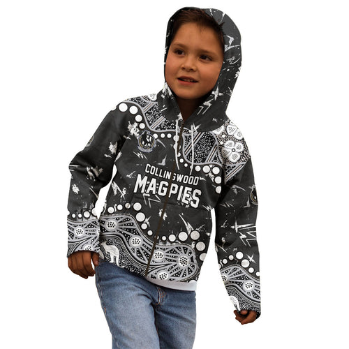 Personalized Collingwood Magpies Kid Hoodie Aboriginal Pattern with Graffiti Style