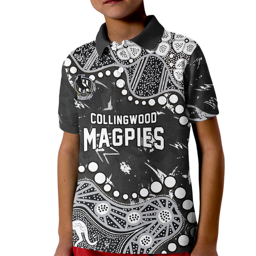 Personalized Collingwood Magpies Kid Polo Shirt Aboriginal Pattern with Graffiti Style