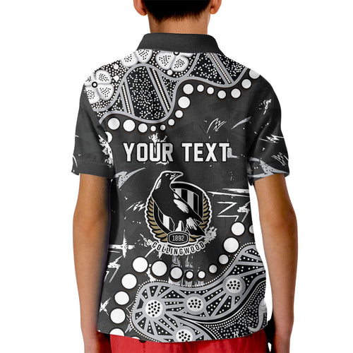 Personalized Collingwood Magpies Kid Polo Shirt Aboriginal Pattern with Graffiti Style