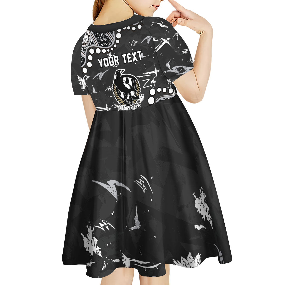 Personalized Collingwood Magpies Kid Short Sleeve Dress Aboriginal Pattern with Graffiti Style