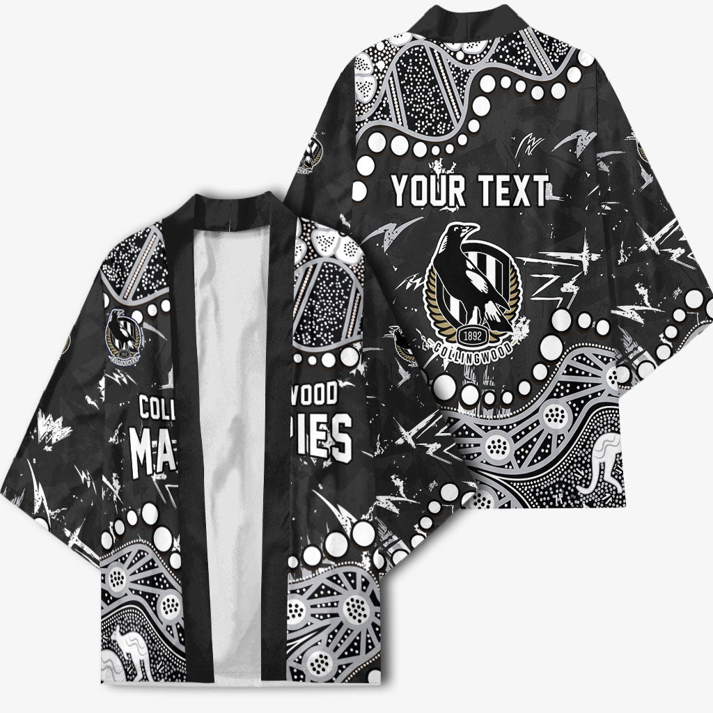 Personalized Collingwood Magpies Kimono Aboriginal Pattern with Graffiti Style