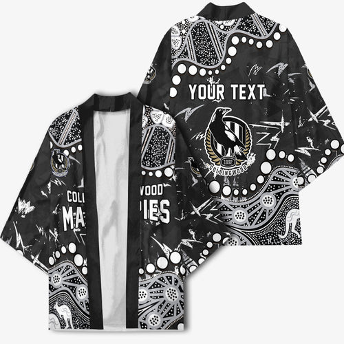 Personalized Collingwood Magpies Kimono Aboriginal Pattern with Graffiti Style