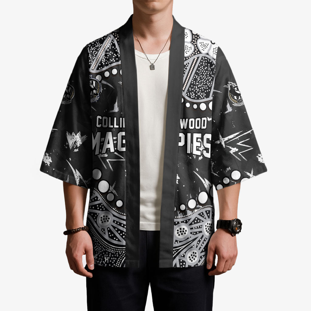 Personalized Collingwood Magpies Kimono Aboriginal Pattern with Graffiti Style
