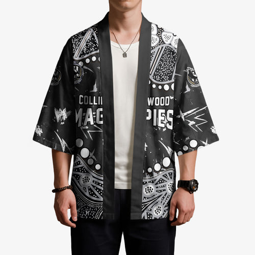 Personalized Collingwood Magpies Kimono Aboriginal Pattern with Graffiti Style