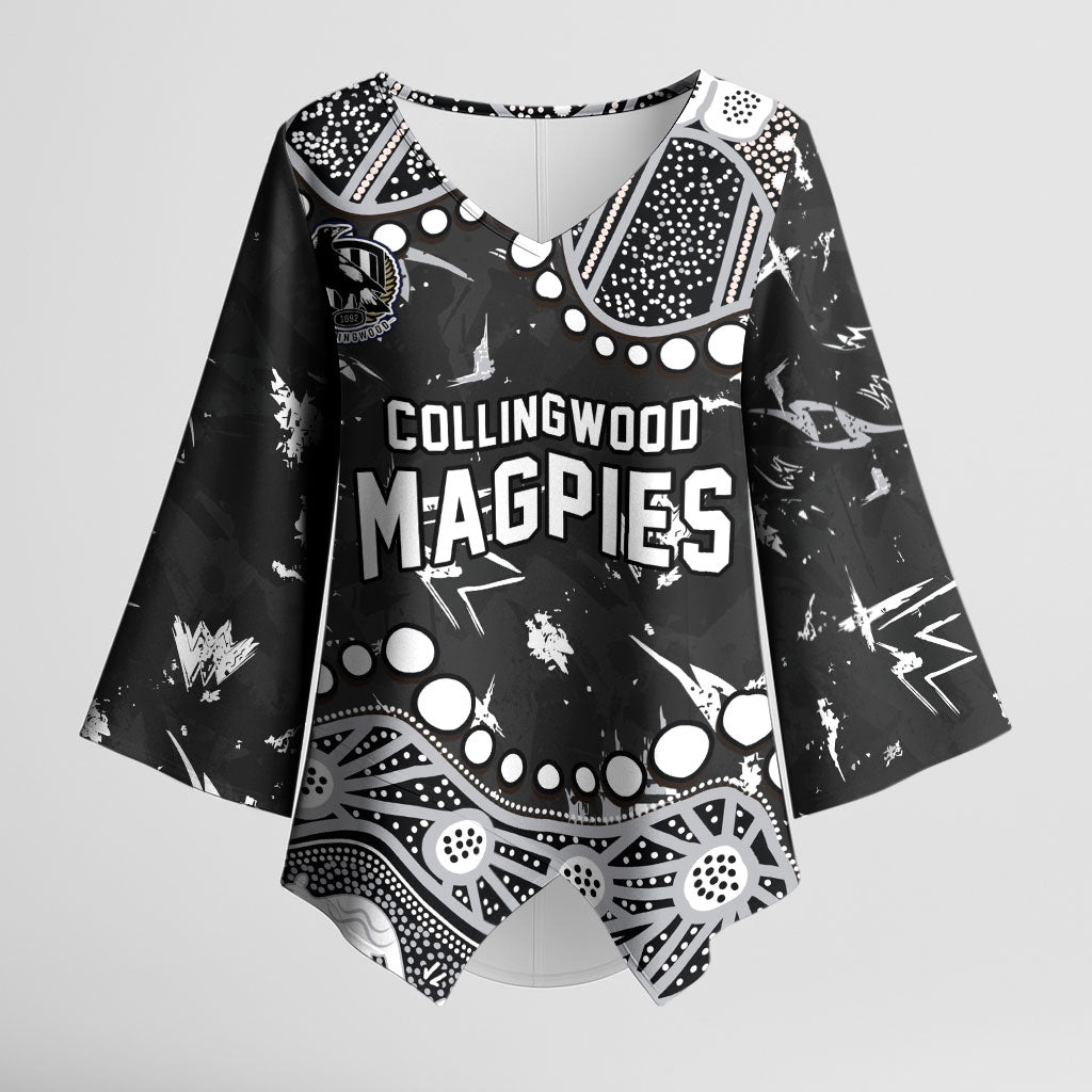 Personalized Collingwood Magpies Kimono Sleeve Blouse Aboriginal Pattern with Graffiti Style