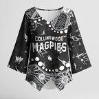 Personalized Collingwood Magpies Kimono Sleeve Blouse Aboriginal Pattern with Graffiti Style