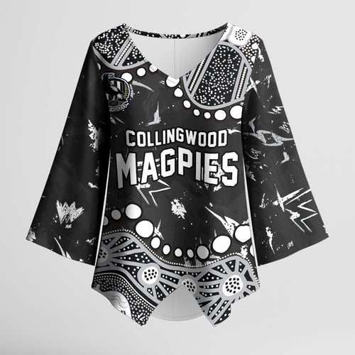 Personalized Collingwood Magpies Kimono Sleeve Blouse Aboriginal Pattern with Graffiti Style