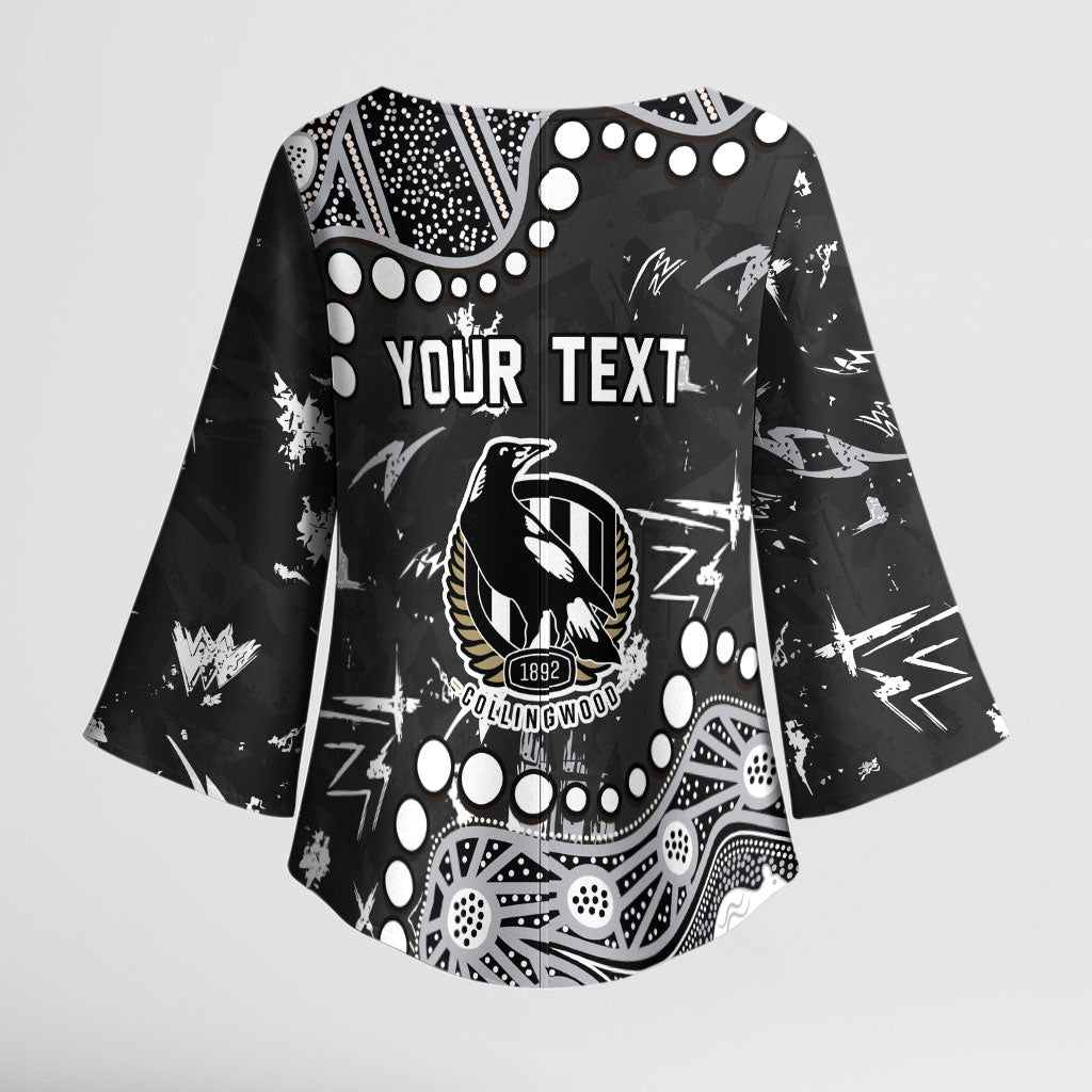Personalized Collingwood Magpies Kimono Sleeve Blouse Aboriginal Pattern with Graffiti Style