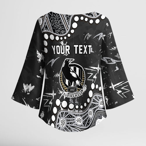 Personalized Collingwood Magpies Kimono Sleeve Blouse Aboriginal Pattern with Graffiti Style