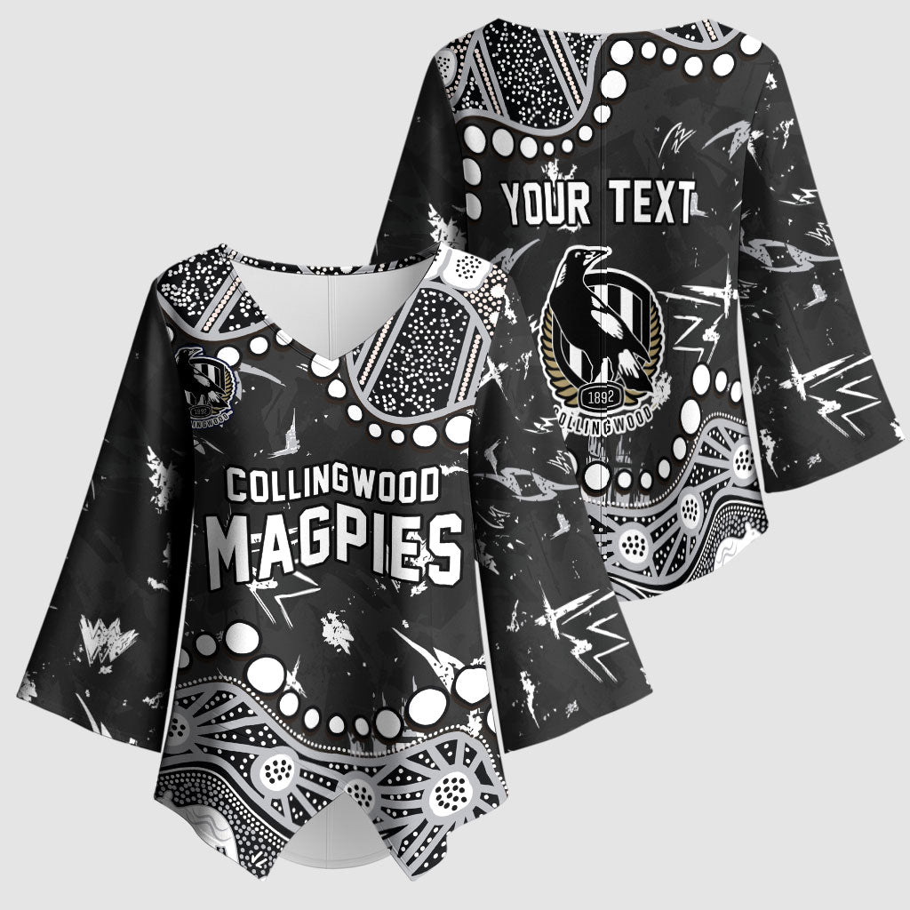 Personalized Collingwood Magpies Kimono Sleeve Blouse Aboriginal Pattern with Graffiti Style
