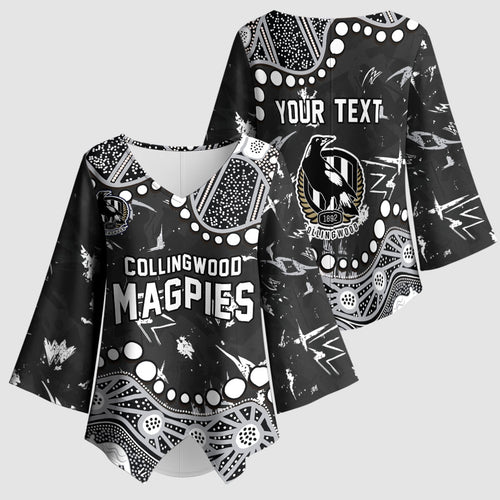 Personalized Collingwood Magpies Kimono Sleeve Blouse Aboriginal Pattern with Graffiti Style
