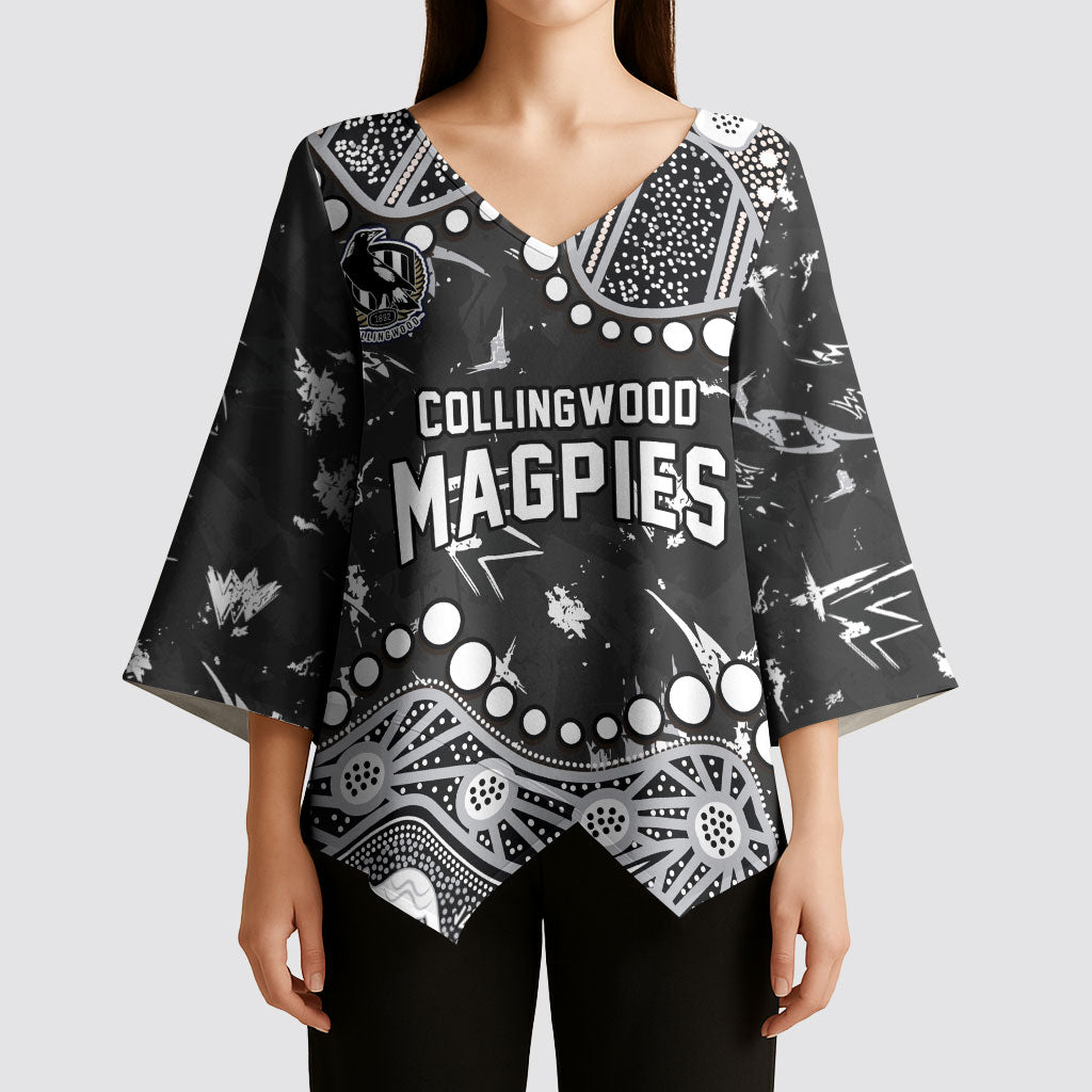 Personalized Collingwood Magpies Kimono Sleeve Blouse Aboriginal Pattern with Graffiti Style