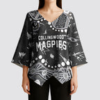 Personalized Collingwood Magpies Kimono Sleeve Blouse Aboriginal Pattern with Graffiti Style