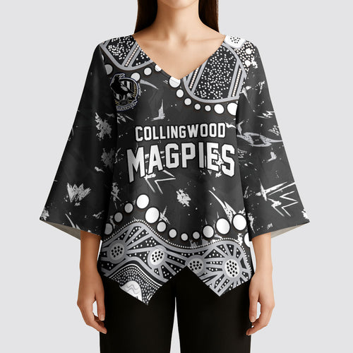 Personalized Collingwood Magpies Kimono Sleeve Blouse Aboriginal Pattern with Graffiti Style