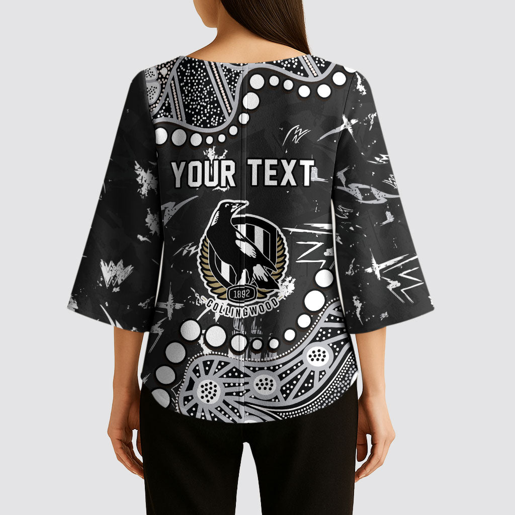 Personalized Collingwood Magpies Kimono Sleeve Blouse Aboriginal Pattern with Graffiti Style