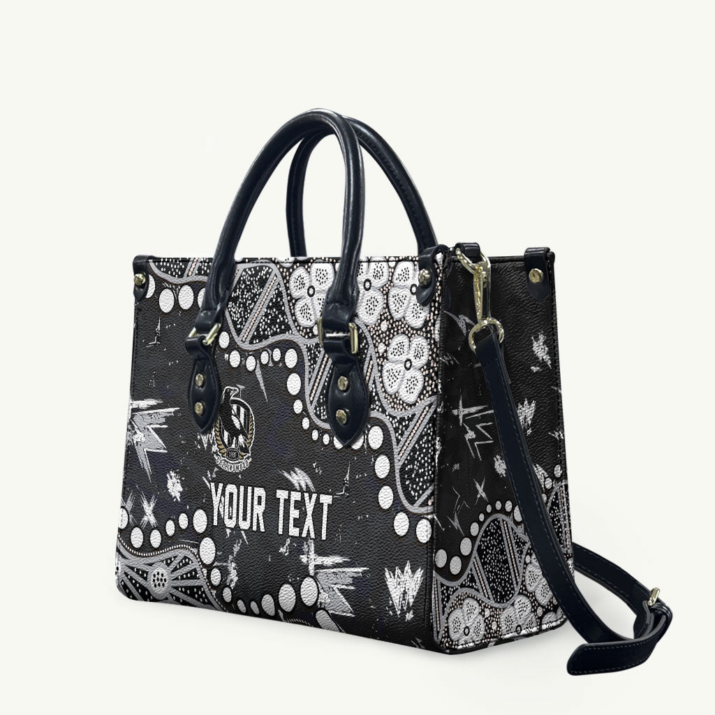 Personalized Collingwood Magpies Leather Bag Aboriginal Pattern with Graffiti Style