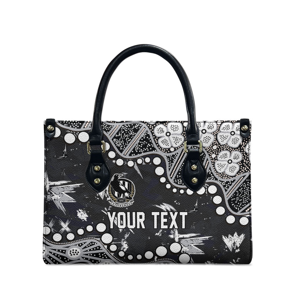 Personalized Collingwood Magpies Leather Bag Aboriginal Pattern with Graffiti Style