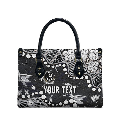 Personalized Collingwood Magpies Leather Bag Aboriginal Pattern with Graffiti Style