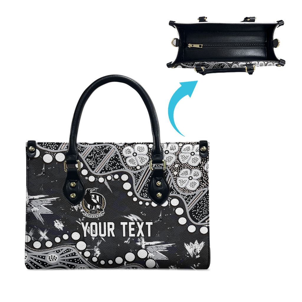 Personalized Collingwood Magpies Leather Bag Aboriginal Pattern with Graffiti Style
