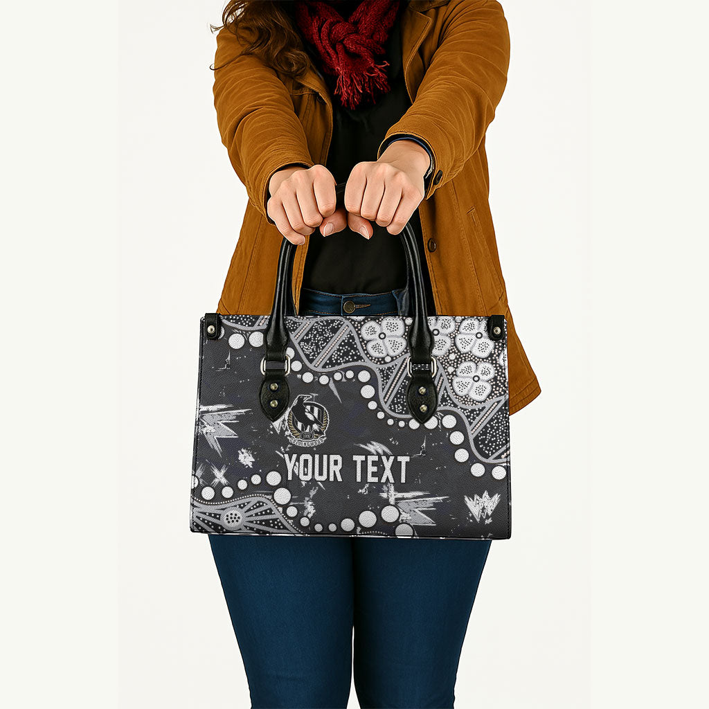 Personalized Collingwood Magpies Leather Bag Aboriginal Pattern with Graffiti Style