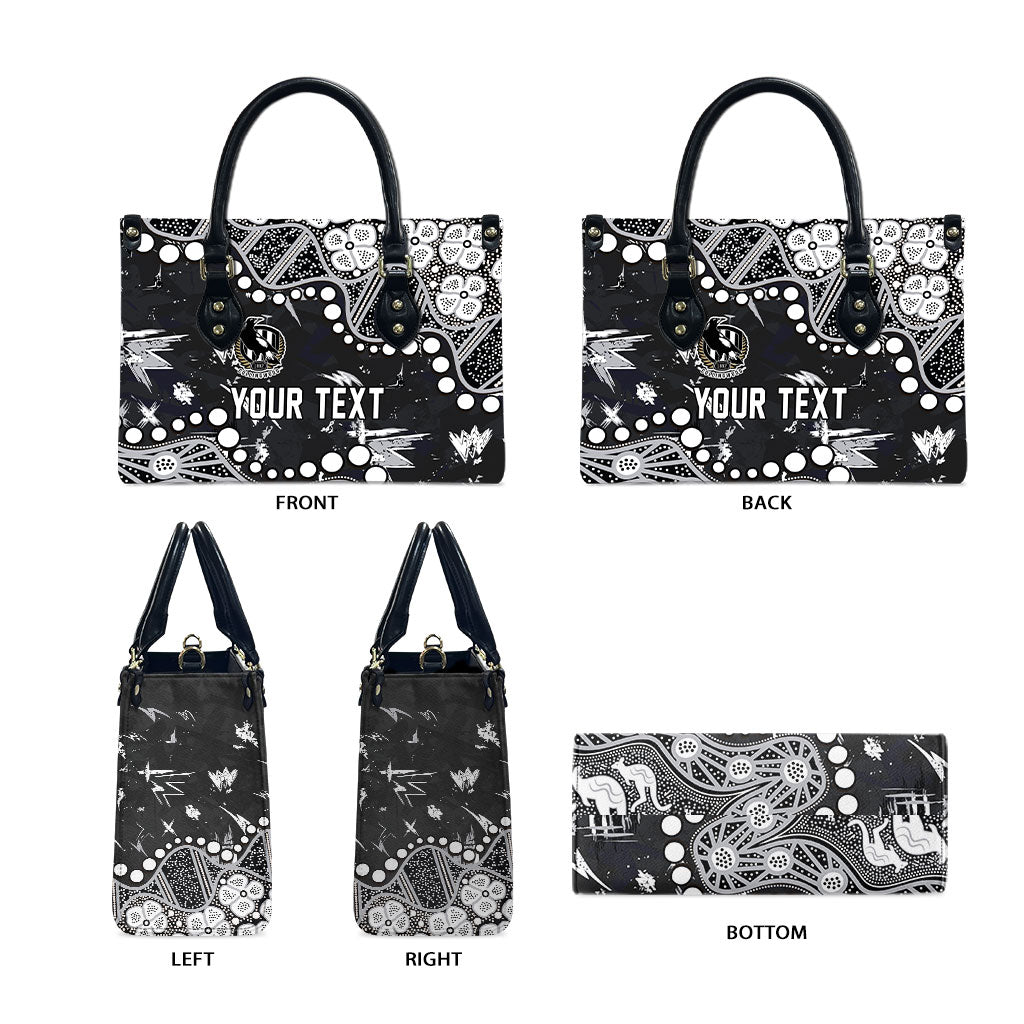 Personalized Collingwood Magpies Leather Bag Aboriginal Pattern with Graffiti Style