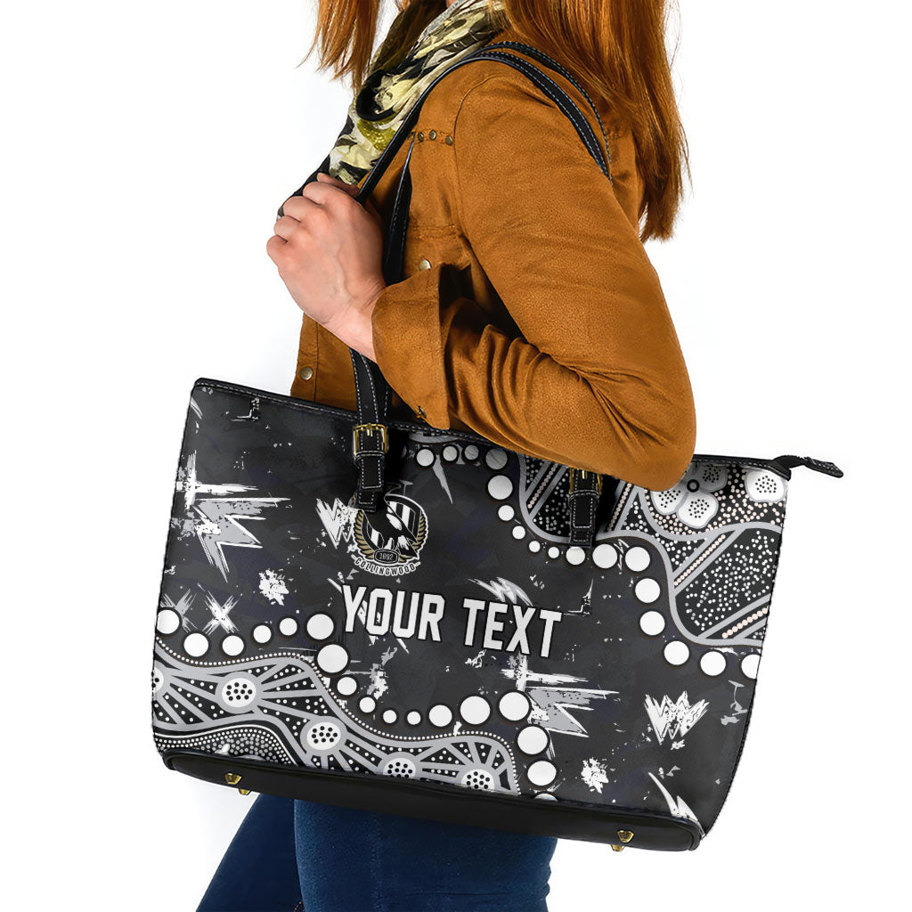 Personalized Collingwood Magpies Leather Tote Bag Aboriginal Pattern with Graffiti Style