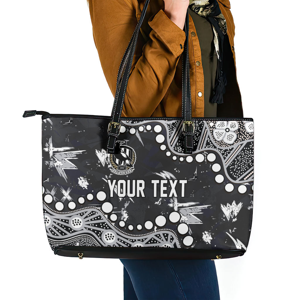 Personalized Collingwood Magpies Leather Tote Bag Aboriginal Pattern with Graffiti Style