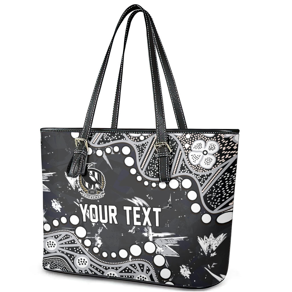 Personalized Collingwood Magpies Leather Tote Bag Aboriginal Pattern with Graffiti Style