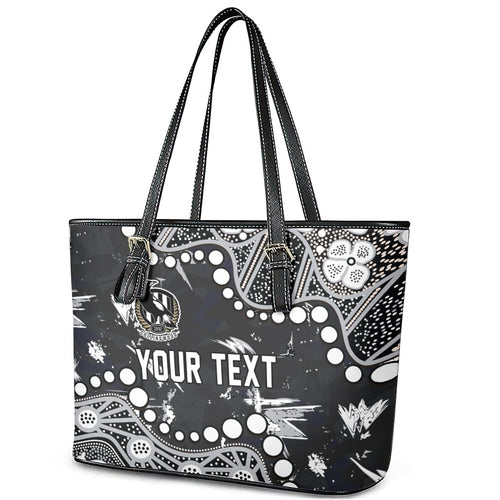 Personalized Collingwood Magpies Leather Tote Bag Aboriginal Pattern with Graffiti Style