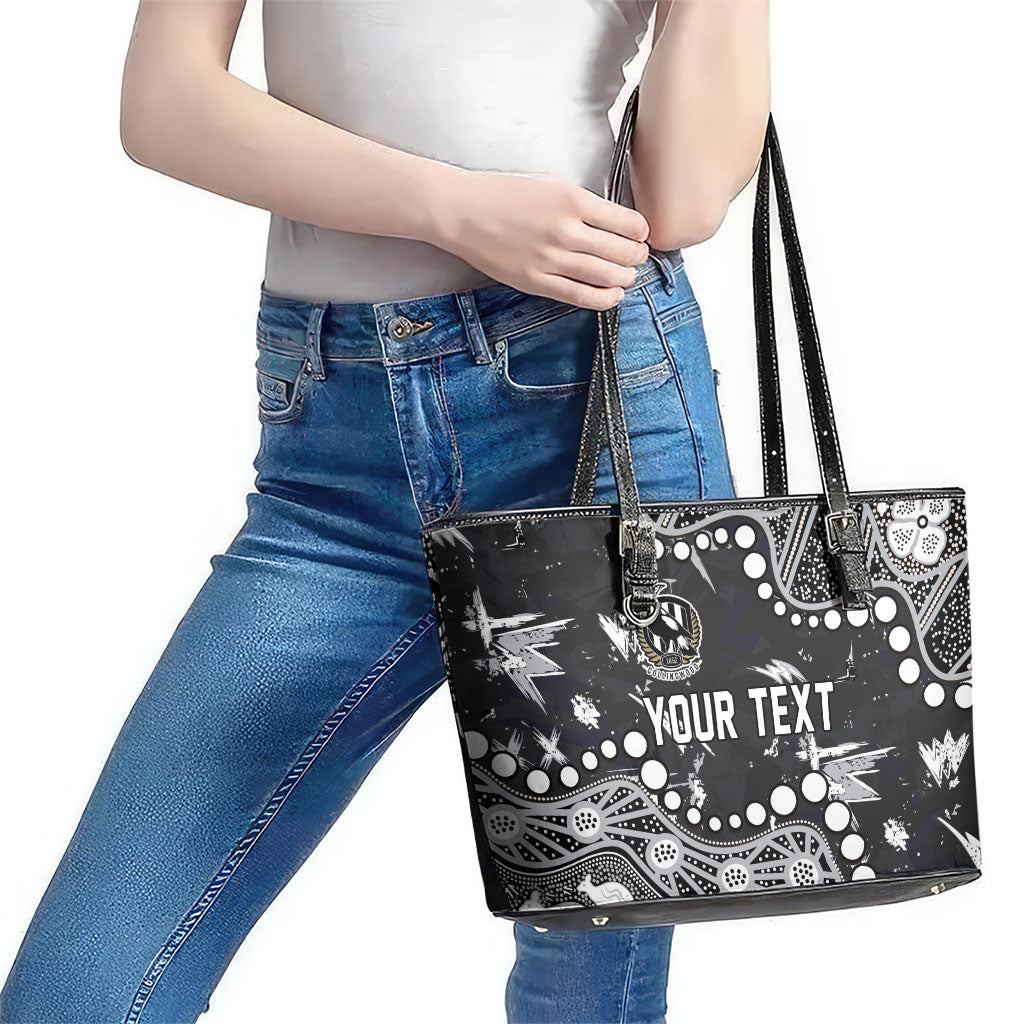 Personalized Collingwood Magpies Leather Tote Bag Aboriginal Pattern with Graffiti Style
