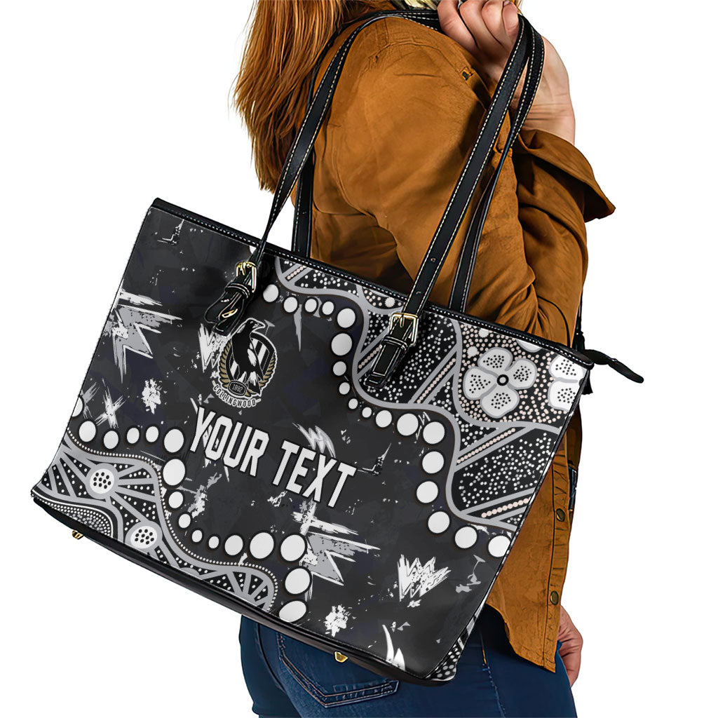 Personalized Collingwood Magpies Leather Tote Bag Aboriginal Pattern with Graffiti Style