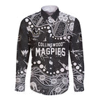 Personalized Collingwood Magpies Long Sleeve Button Shirt Aboriginal Pattern with Graffiti Style