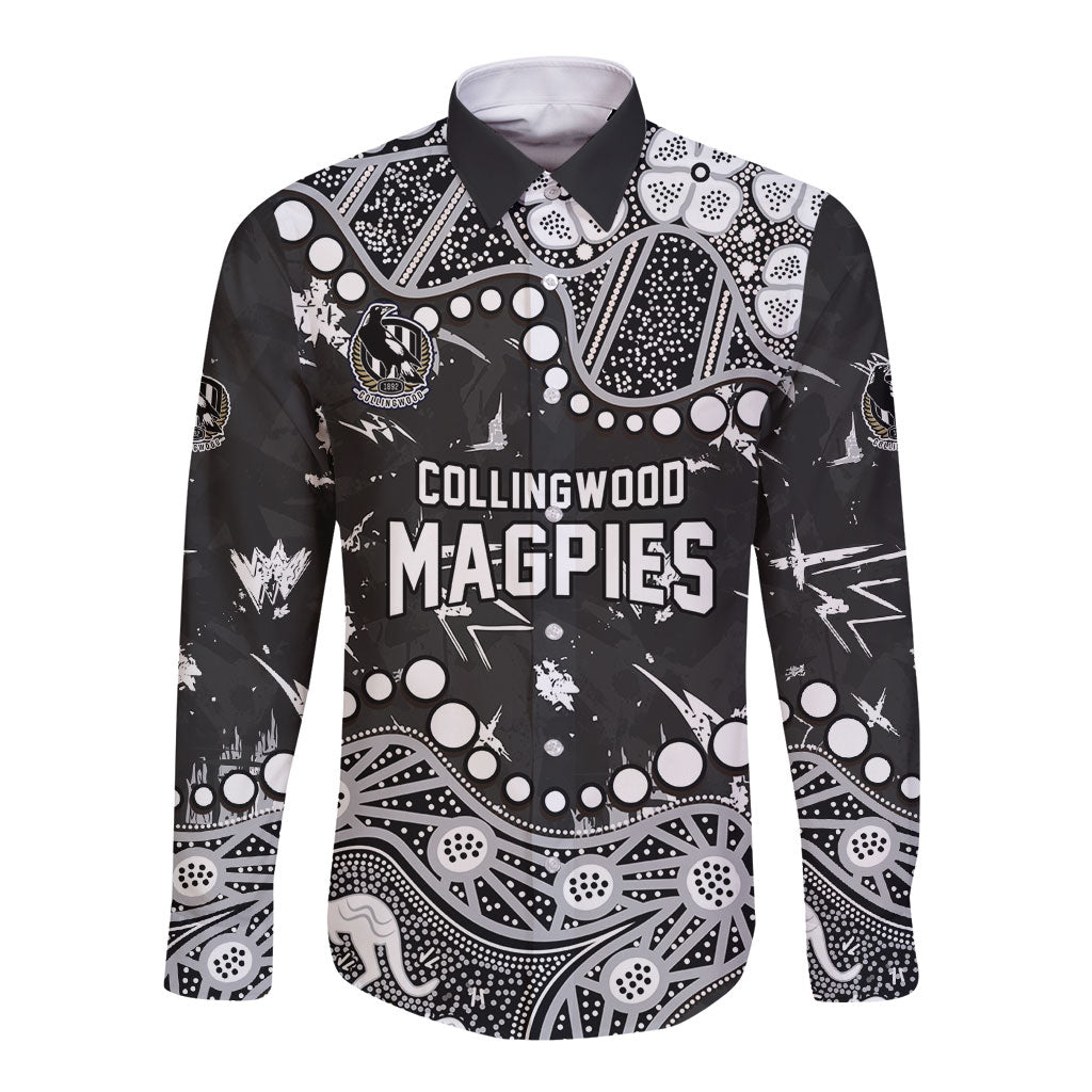 Personalized Collingwood Magpies Long Sleeve Button Shirt Aboriginal Pattern with Graffiti Style