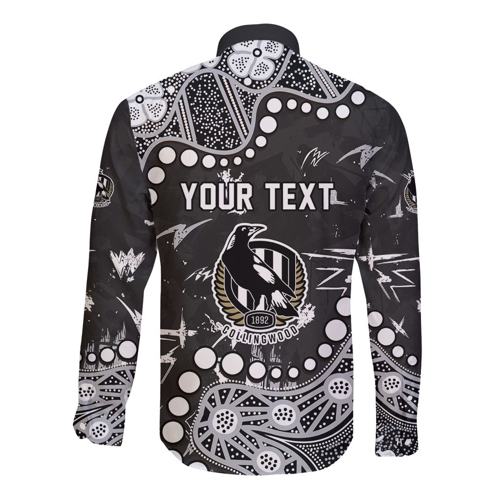 Personalized Collingwood Magpies Long Sleeve Button Shirt Aboriginal Pattern with Graffiti Style